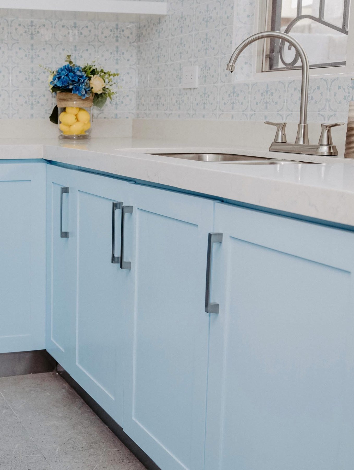 Light blue cabinetry detail